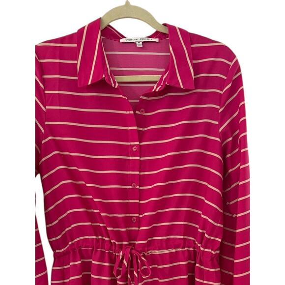Collective Concepts Pink Striped Button Front Shirt Dress with Tie Waist M - Picture 5 of 8